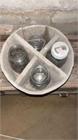 Wood bucket with mason jars