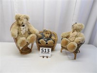 3 Wicker Chairs & Stuffed Bears
