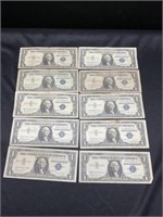 Lot of 10 1935-1957 Silver Certificate