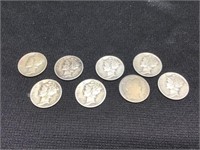 Bag of 8 Mercury/Barber Dime