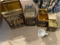 Vintage Tea Tin Collectibles with Mini Tea Cup