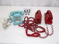 Vintage Telephones Blue & 2 Red