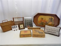 Wood Tray, Basket, Cigar Boxes, Pillow & Others