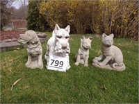 Cement Dogs & Cat Garden Figurines