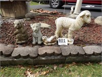 Cement Lamb, Rabbit, Lion & Otter Garden Figurines
