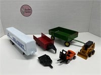 Metal Toy Trailers, Fork Lift, Etc See Description