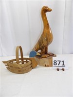 Wood Carved Goose & Duck Basket