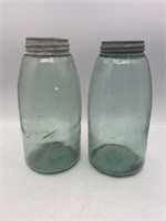 Vintage half a gallon bowl, blue green ball jars