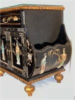 Black Chinoiserie Cabinet with Stone Carved Figure