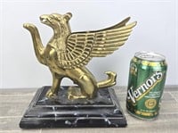 SOLID BRASS GRIFFON ON WOOD STAND