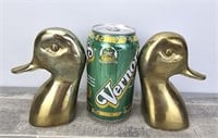 PAIR OF SOLID BRASS DUCK HEAD BOOK ENDS