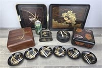 LOT OF LACQUERED DECORATIVE BOXES & TRAYS