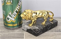 SMALL BRASS LION ON MARBLE BASE