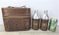 MEXICAN ART LEATHER CASE W/ TEQUILLA & WHISKEY