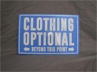 Small "Clothing Optional" Blue Tin Sign