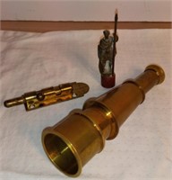 Brass Scope, Egyptian Figure, & Lock Bolt