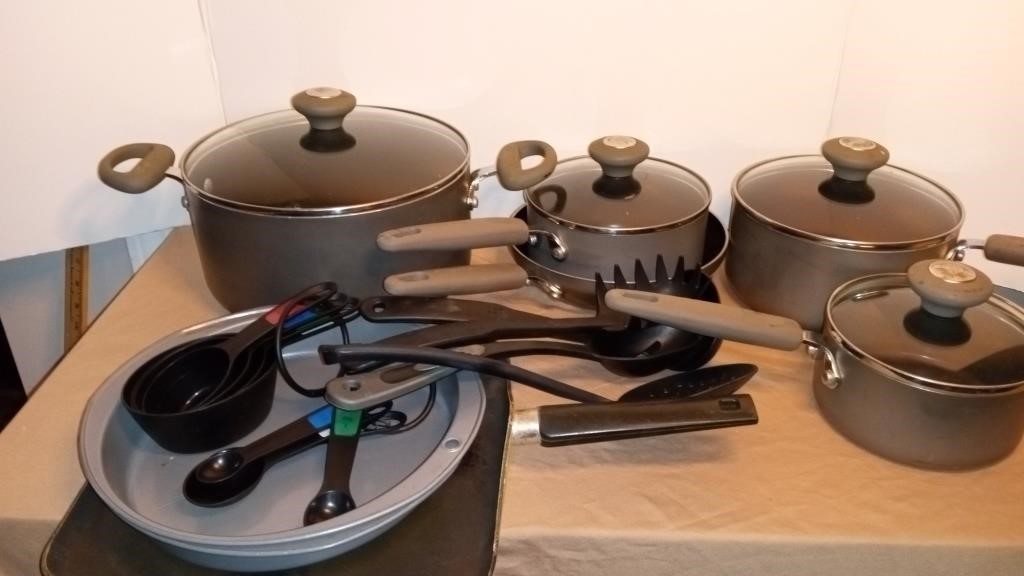 Pots, Pans, Cake Pans, Measuring Cups, & Utensils