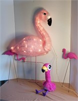 Lighted Flamingo, 2 Flamingo Yard Ornaments, &