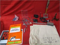Seed bag, flags, misc. tools. Chainsaw safety