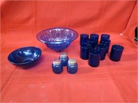 Cobalt blue glass dish lot.