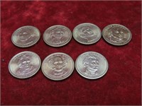 (7)$1 Dollar President US coins.