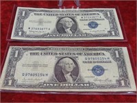 (2)1935E & 1957B $1 Silver Certificate Banknote.