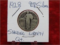 1928 90% SILVER Standing Liberty quarter US Coin.