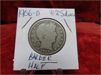 1906D 90% SILVER Barber half dollar US Coin.