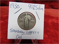 1930 90% SILVER Standing Liberty quarter US Coin.