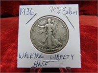 1936 90% SILVER Walking Liberty Half  US Coin.