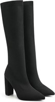 NEWBELLA Knee High Boots  Chunky Heel  7.5 Black