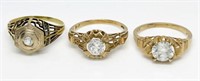 Three 10K Gold and Diamond Simulant Rings.