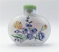 Large Reverse Painted Bottle With Jadeite Lid