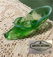 Gorgeous Green Mosser Glass Shoe