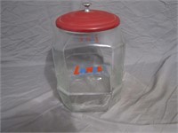 Vintage Large Glass Lance Jar W/Red Metal Lid