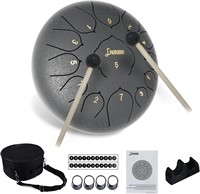 Steel Tongue Drum  13 Notes  12 Inches  Black