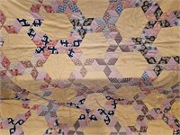 Handmade Quilt w/ Orange Background is 78 x 78in