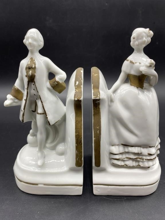 (2) Vintage Porcelain Courting Couple Bookends