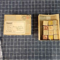 D4 12pc+ Antique Wooden Blocks 1941 Parcel w10cent