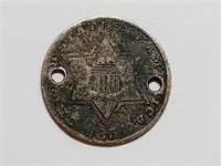 OF) 1854 US silver 3-cent piece