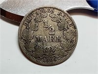 OF) 1906 German silver 1/2 mark