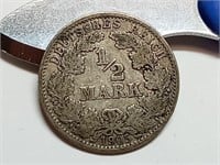 OF) 1905 German silver 1/2 mark