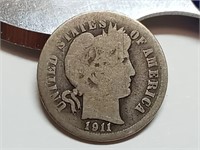 OF) 1911 silver Barber dime