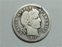 OF) 1911 silver Barber dime