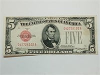 OF) 1928b Red Seal $5 us note