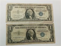 OF) (2) 1957 *STAR* $1 silver certificates
