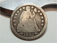 OF) 1853 seated liberty silver dime