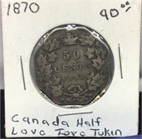 OF) 1870 CANADA 50 CENT,A LOVE TOKEN OCTAGON SHAPE