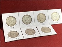 (7) MIX DATE UNITED STATES SILVER FRANKLIN HALVES