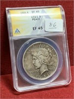 NICE 1921 HIGH RELIEF SILVER PEACE $1 ANACS EF45
